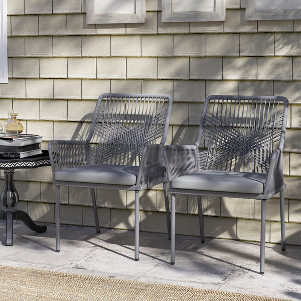 Gartenstühle 2er-Set Rattan mit Kissen dunkelgrau