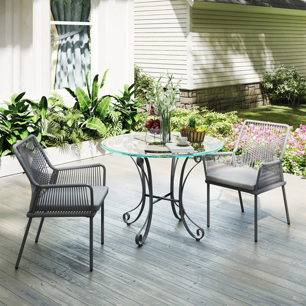 Gartenstühle 2er-Set Rattan mit Kissen dunkelgrau