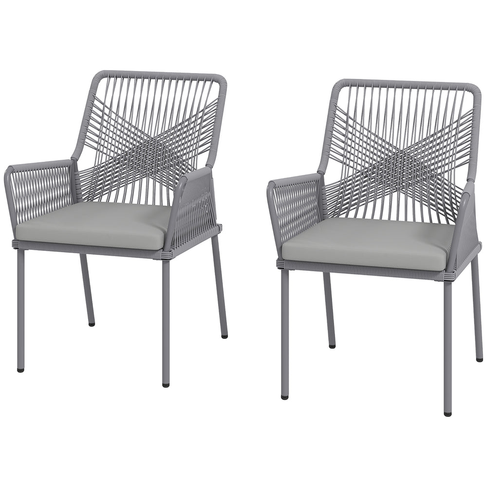 Gartenstühle 2er-Set Rattan mit Kissen dunkelgrau