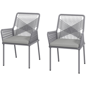Gartenstühle 2er-Set Rattan mit Kissen dunkelgrau