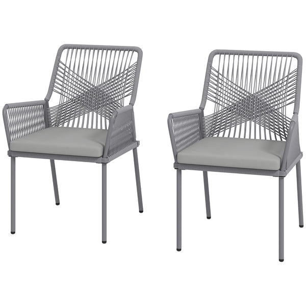 Gartenstühle 2er-Set Rattan mit Kissen dunkelgrau