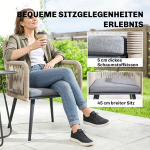 Gartenstuhl 2er Set wetterfest mit Armlehne und Sitzkissen hellgrau