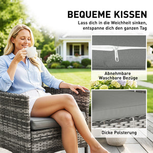 Gartenstuhl 2er Set Polyrattan mit Kissen grau