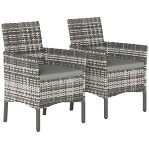 Gartenstuhl 2er Set Polyrattan mit Kissen grau