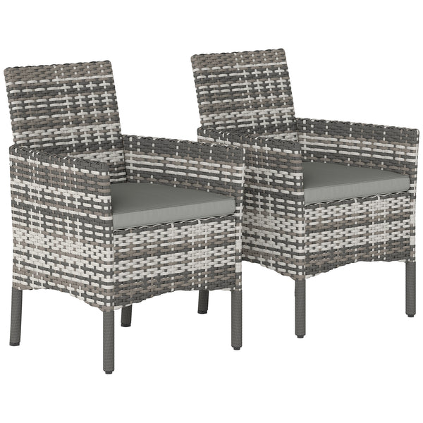 Gartenstuhl 2er Set Polyrattan mit Kissen grau