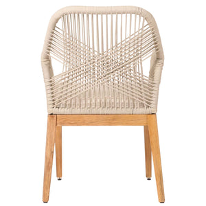 Gartenstuhl Outdoor wetterfest Seilgeflecht Akazie beige Kissen creme-weiss
