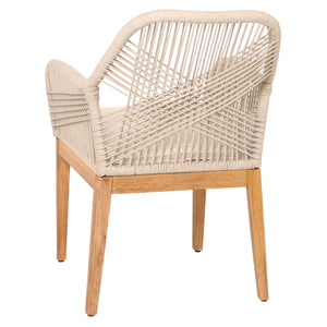 Gartenstuhl Outdoor wetterfest Seilgeflecht Akazie beige Kissen creme-weiss