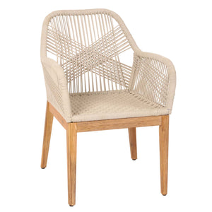 Gartenstuhl Outdoor wetterfest Seilgeflecht Akazie beige Kissen creme-weiss
