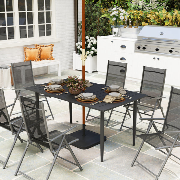 Gartentisch wetterfest mit Schirmloch 150x90cm Stahl schwarz