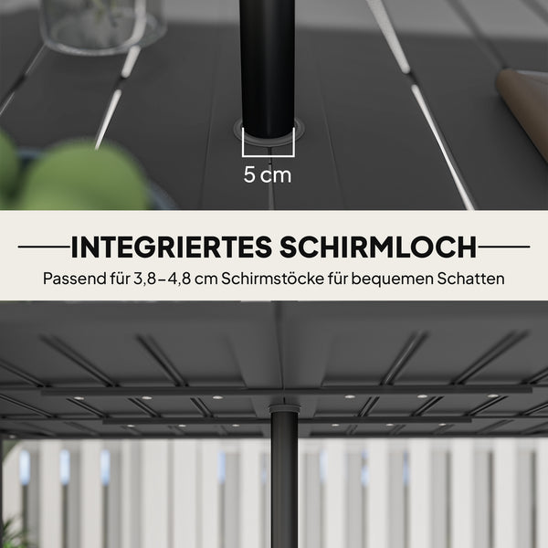 Gartentisch wetterfest mit Schirmloch 150x90cm Stahl schwarz