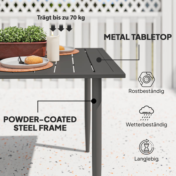 Gartentisch wetterfest mit Schirmloch 150x90cm Stahl schwarz