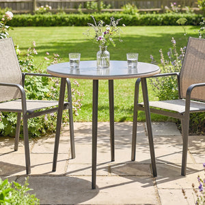 Gartentisch mit verstellbaren Füssen für 4 Personen Stahl Rattan grau