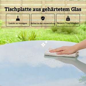 Gartentisch mit verstellbaren Füssen für 4 Personen Stahl Rattan grau