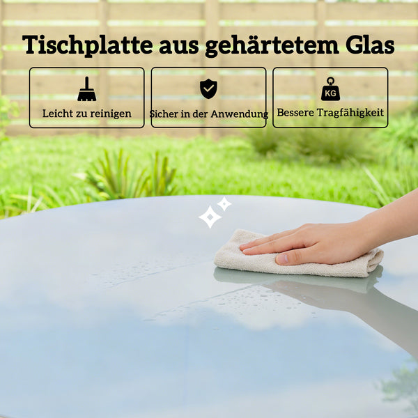 Gartentisch mit verstellbaren Füssen für 4 Personen Stahl Rattan grau