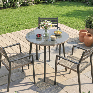 Gartentisch mit verstellbaren Füssen für 4 Personen Stahl Rattan grau