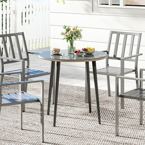 Gartentisch mit verstellbaren Füssen für 4 Personen Stahl Rattan grau
