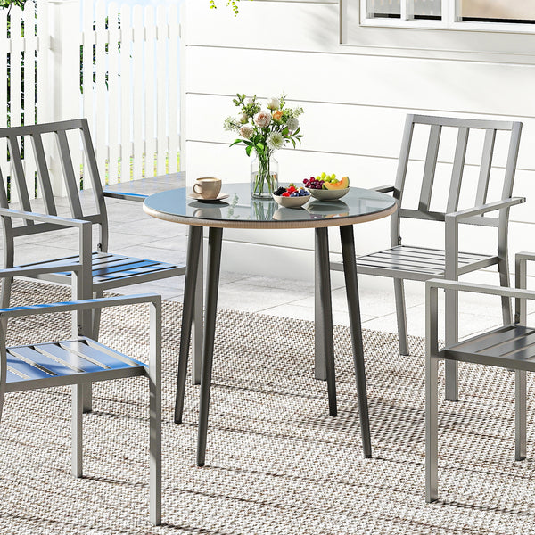 Gartentisch mit verstellbaren Füssen für 4 Personen Stahl Rattan grau