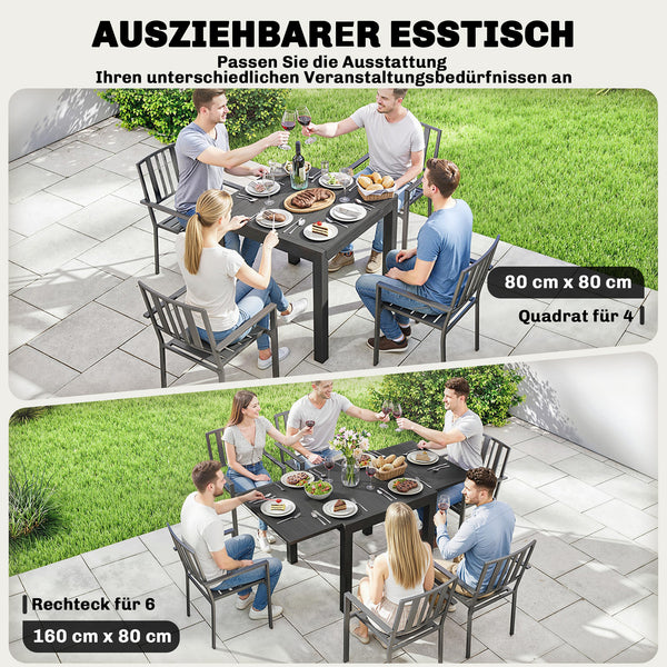 Gartentisch ausziehbar rechteckig für 4 bis 6 Personen Aluminium