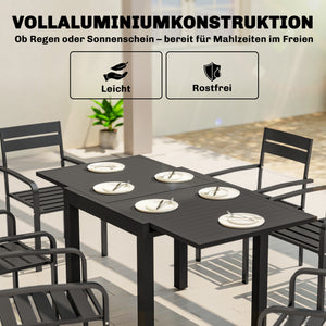 Gartentisch ausziehbar rechteckig für 4 bis 6 Personen Aluminium