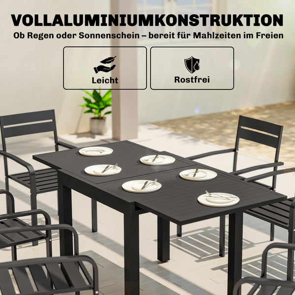 Gartentisch ausziehbar rechteckig für 4 bis 6 Personen Aluminium