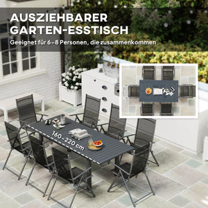 Gartentisch ausziehbar wetterfest für Balkon Terrasse Aluminium grau