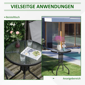 Gartentisch Balkontisch Bistrotisch rund mit Glas 60cm Metall