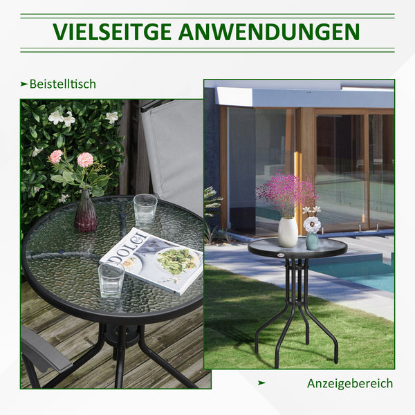 Gartentisch Balkontisch Bistrotisch rund mit Glas 60cm Metall