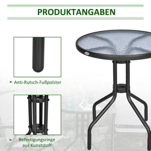 Gartentisch Balkontisch Bistrotisch rund mit Glas 60cm Metall