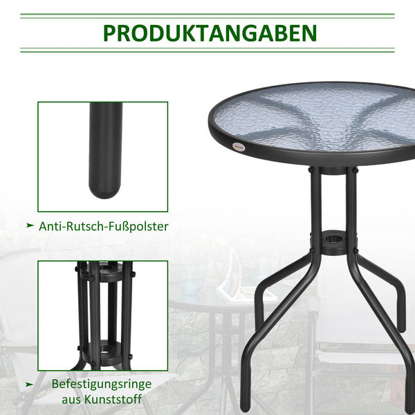 Gartentisch Balkontisch Bistrotisch rund mit Glas 60cm Metall