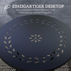 Gartentisch Bistrotisch rund mit Blumenmuster Stahl schwarz