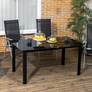 Gartentisch wetterfest mit Glasplatte für 6 Personen schwarz
