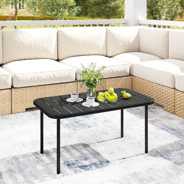Gartentisch rechteckig wetterfest mit Lamellentischplatte Metall