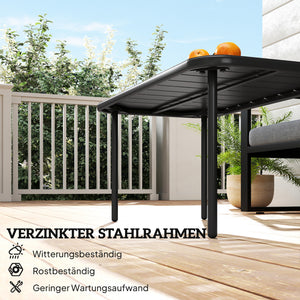 Gartentisch rechteckig wetterfest mit Lamellentischplatte Metall