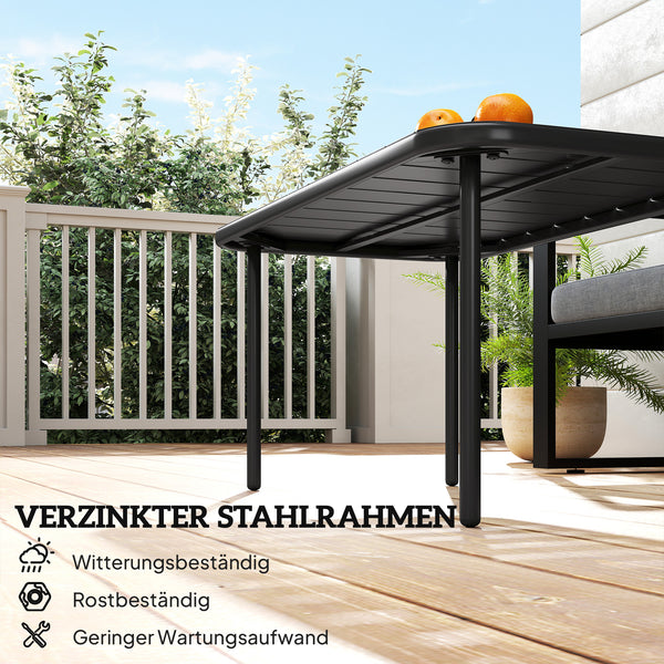 Gartentisch rechteckig wetterfest mit Lamellentischplatte Metall