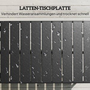 Gartentisch rechteckig wetterfest mit Lamellentischplatte Metall