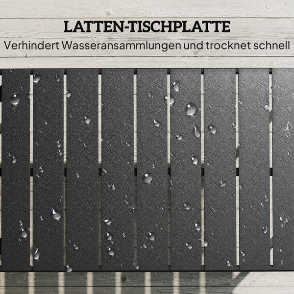 Gartentisch rechteckig wetterfest mit Lamellentischplatte Metall