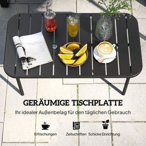 Gartentisch rechteckig wetterfest mit Lamellentischplatte Metall