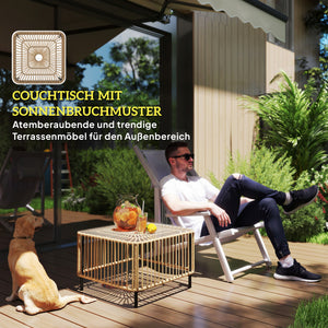 Gartentisch Polyrattan quadratisch wetterfest mit Glasplatte