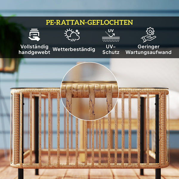 Gartentisch Polyrattan quadratisch wetterfest mit Glasplatte