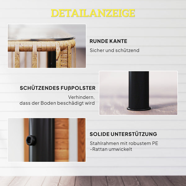Gartentisch Polyrattan quadratisch wetterfest mit Glasplatte