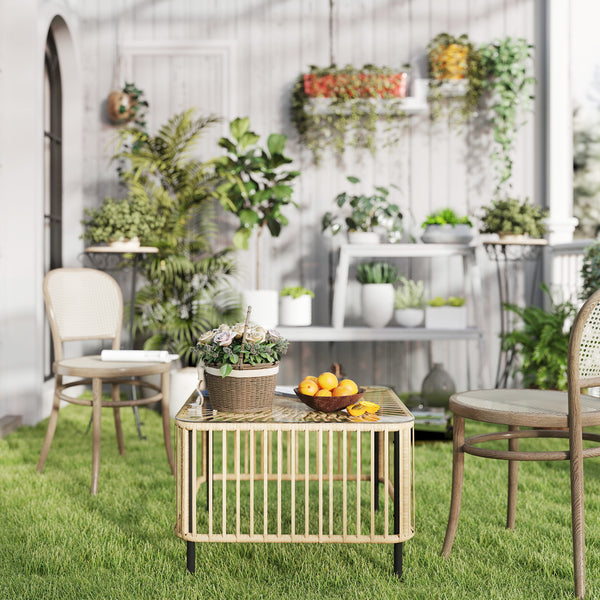 Gartentisch Polyrattan quadratisch wetterfest mit Glasplatte