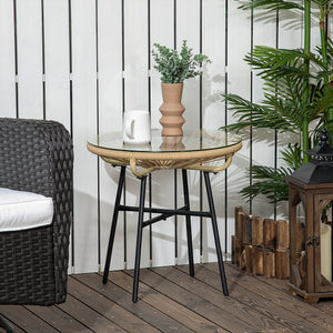 Gartentisch Rattan Boho Stil wetterfest mit Glasplatte beige