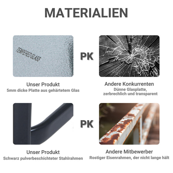 Gartentisch rund für Balkon Glas Metall schwarz
