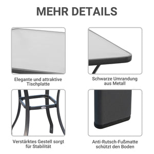 Gartentisch rund für Balkon Glas Metall schwarz