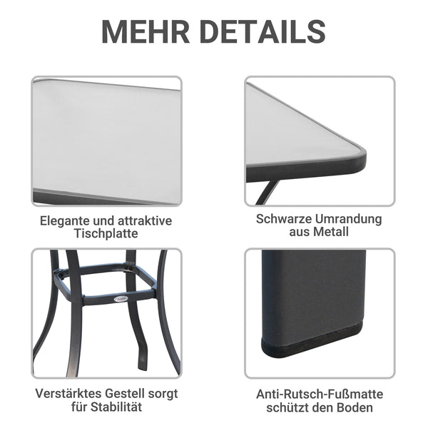Gartentisch rund für Balkon Glas Metall schwarz