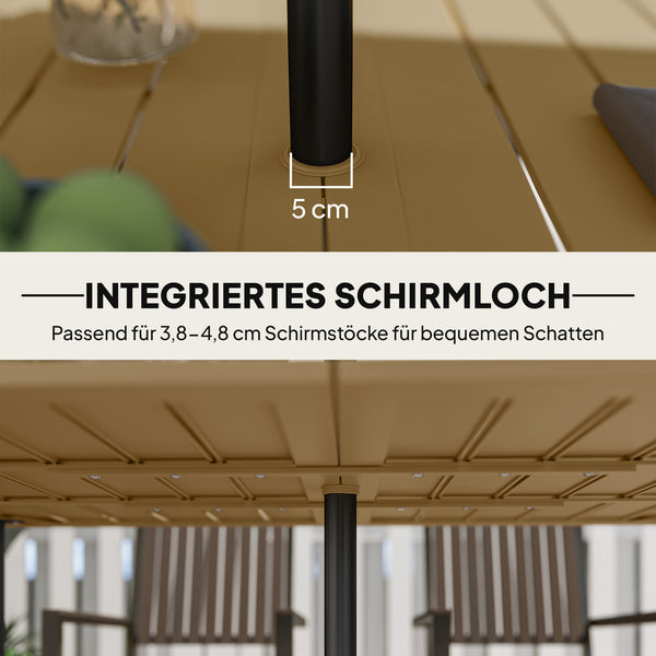 Gartentisch wetterfest mit Schirmloch Stahl braun