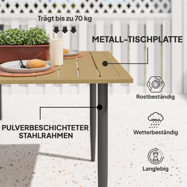 Gartentisch wetterfest mit Schirmloch Stahl braun