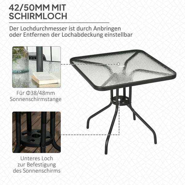 Gartentisch wetterfest rutschfest mit Schirmloch Stahl schwarz