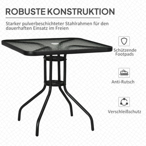Gartentisch wetterfest rutschfest mit Schirmloch Stahl schwarz