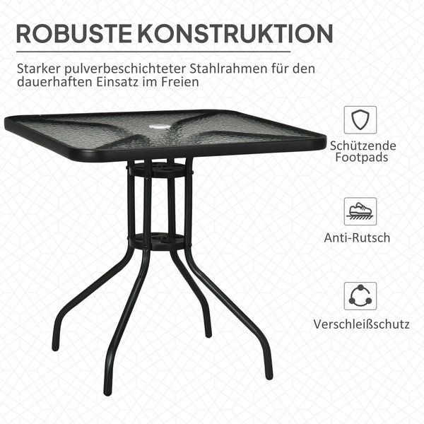 Gartentisch wetterfest rutschfest mit Schirmloch Stahl schwarz